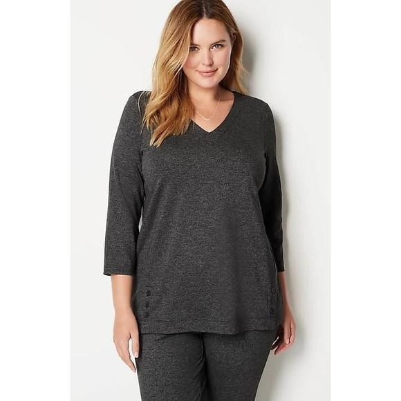 J. Jill Wearever Double Face Jersey Buttoned Hem Top Charcoal Gray Small - Picture 2 of 7